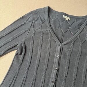 Croft & Barrow Black Ribbed Knit Pointelle Cardigan Swing Pleated Hem Large